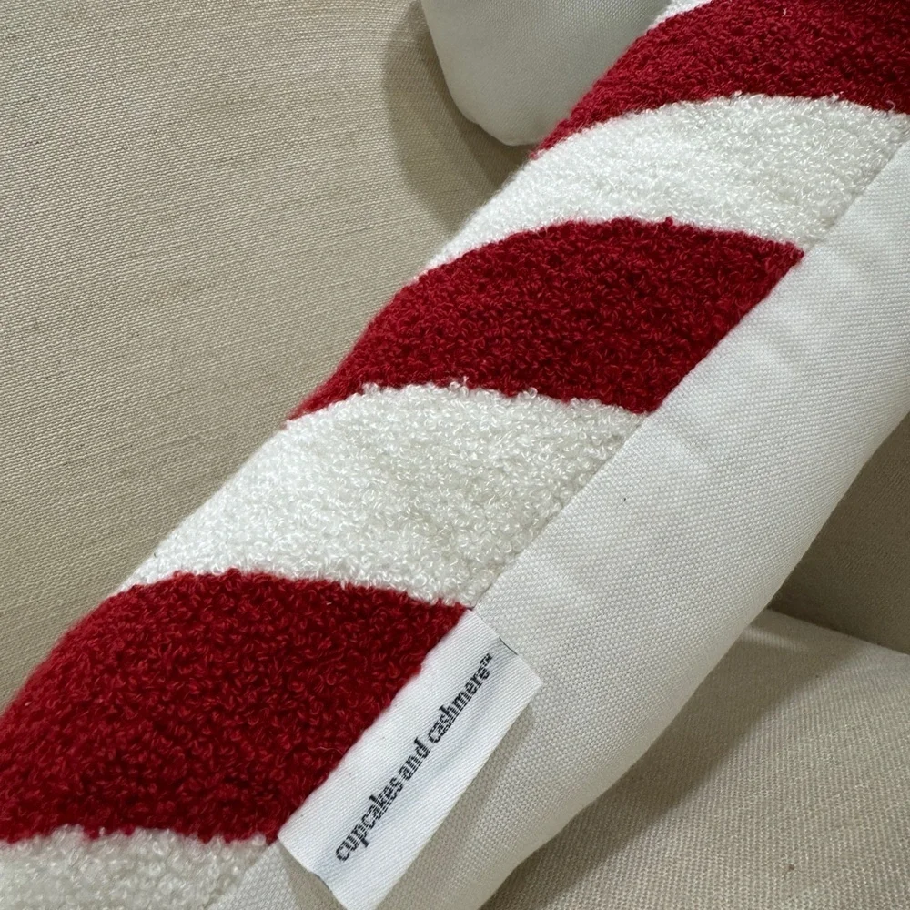 Cupcakes and Cashmere Candy Cane Pillow Red White Christmas Decor 15